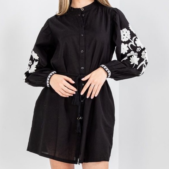 Scotch & Soda NWT Long Sleeve, Button Down Embroidered Cotton Linen Blend Dress - Picture 5 of 17